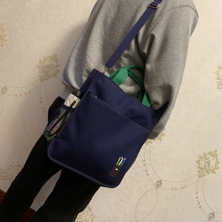 No.399 三用手提肩背斜背帆布包A4小提袋素色簡約學生書包補習袋才藝袋撞色-細節圖8