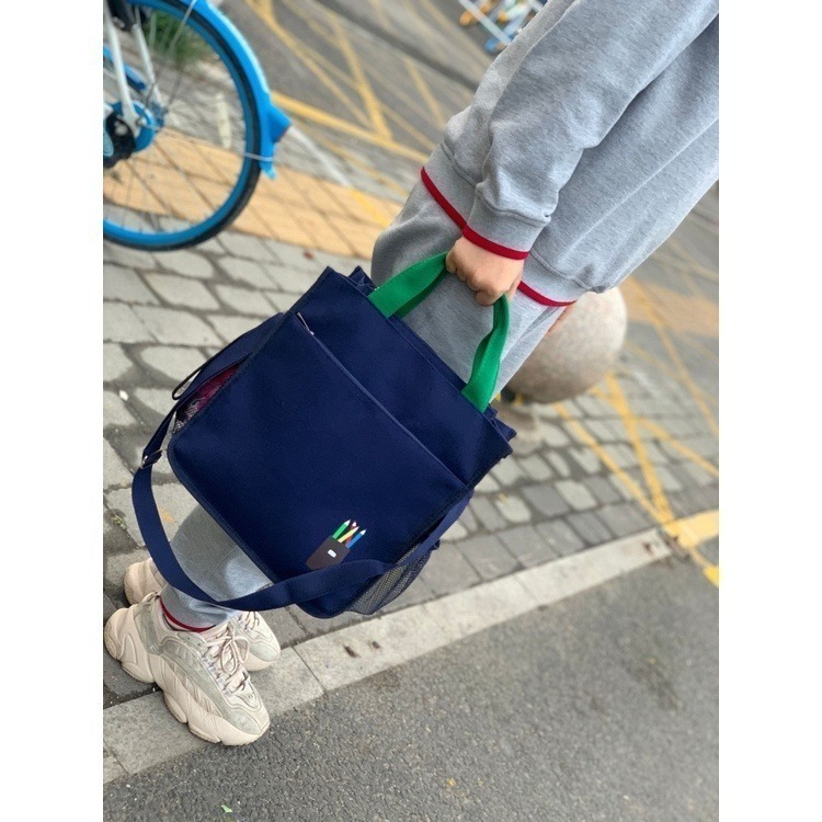 No.399 三用手提肩背斜背帆布包A4小提袋素色簡約學生書包補習袋才藝袋撞色-細節圖9