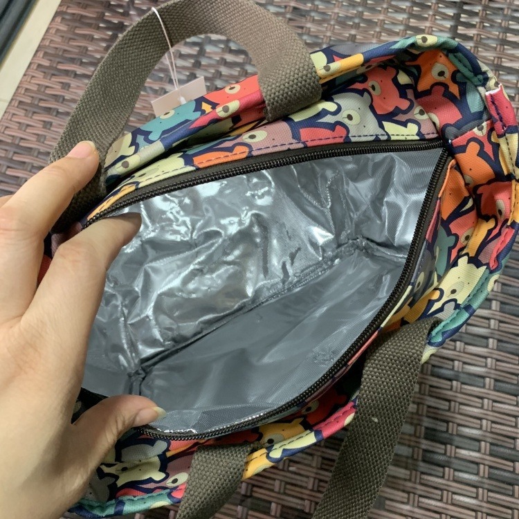 No.140/1 小號可愛印花防油防水布全包短款拉鍊式便當袋小提袋加厚保溫鋁膜餐袋多口袋-細節圖4