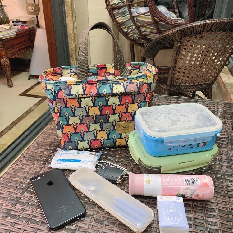 No.140/1 小號可愛印花防油防水布全包短款拉鍊式便當袋小提袋加厚保溫鋁膜餐袋多口袋-細節圖9