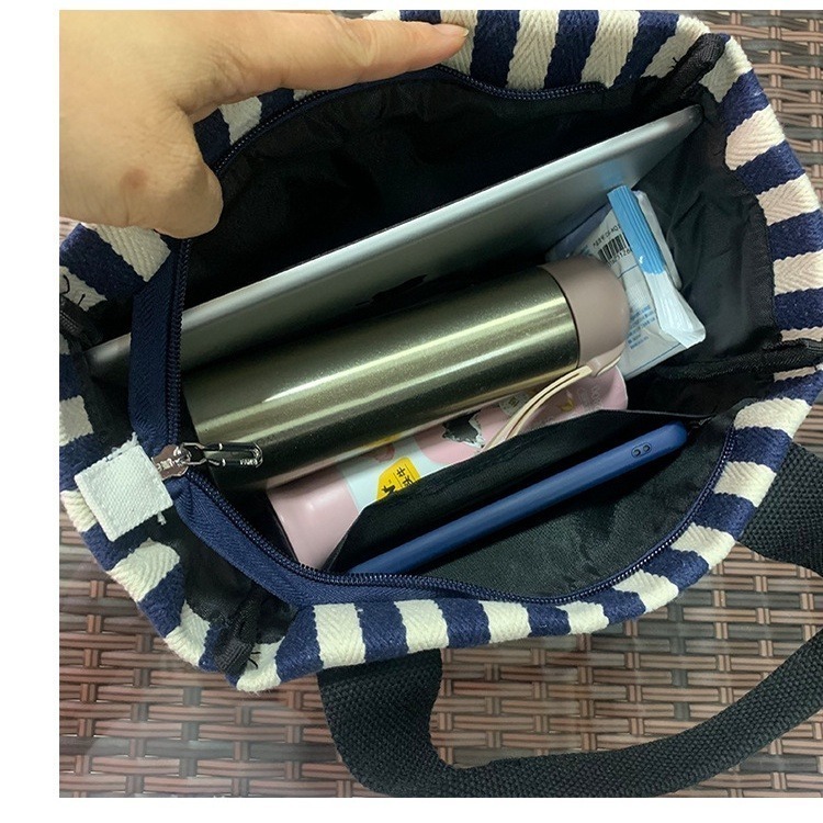No.981 OL淑女手提袋帆布包基本百搭條紋撞色織帶拉錬式小包包水餃包259199-細節圖3