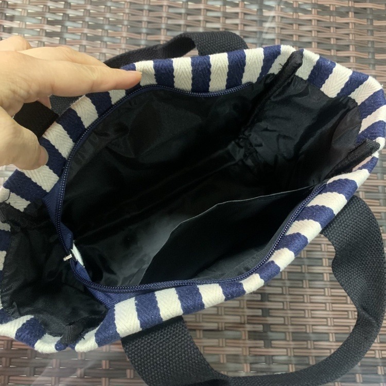 No.981 OL淑女手提袋帆布包基本百搭條紋撞色織帶拉錬式小包包水餃包259199-細節圖4
