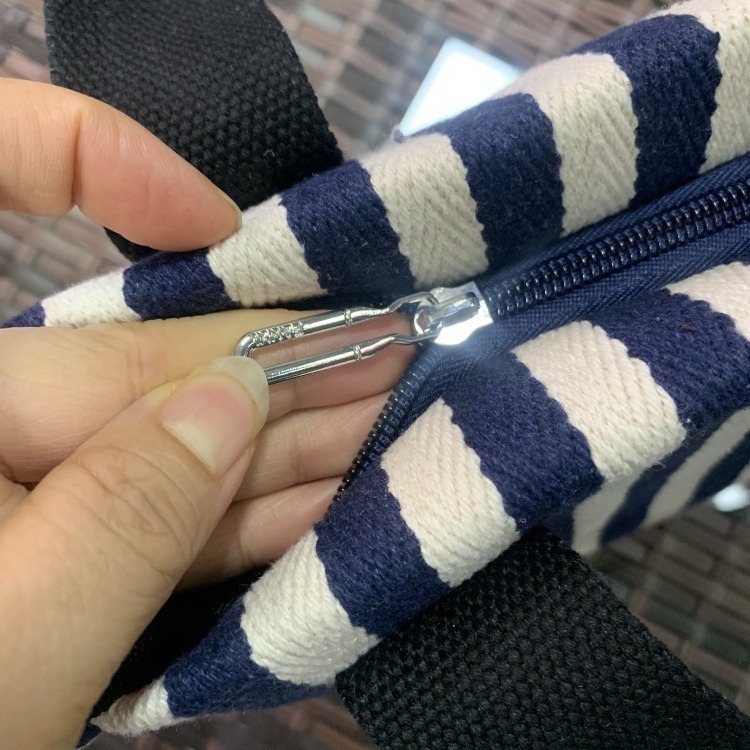 No.981 OL淑女手提袋帆布包基本百搭條紋撞色織帶拉錬式小包包水餃包259199-細節圖5