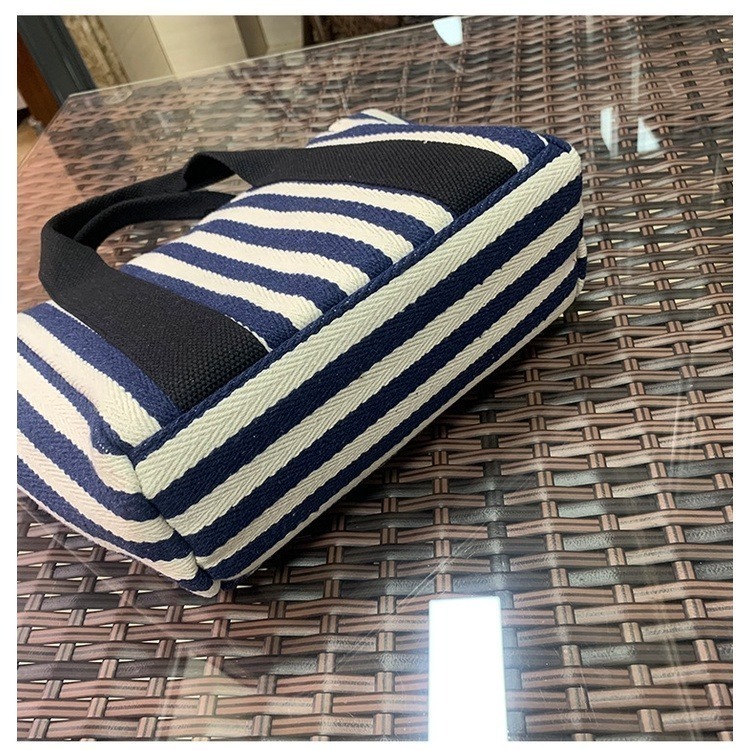 No.981 OL淑女手提袋帆布包基本百搭條紋撞色織帶拉錬式小包包水餃包259199-細節圖6