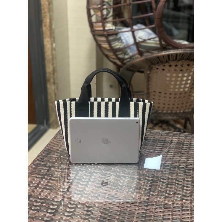 No.981 OL淑女手提袋帆布包基本百搭條紋撞色織帶拉錬式小包包水餃包259199-細節圖7