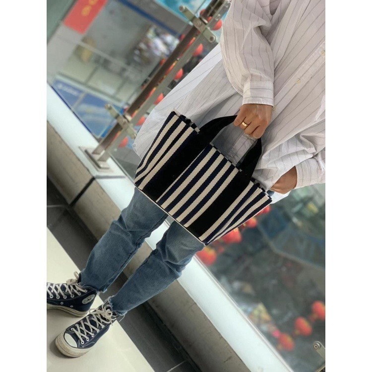 No.981 OL淑女手提袋帆布包基本百搭條紋撞色織帶拉錬式小包包水餃包259199-細節圖8