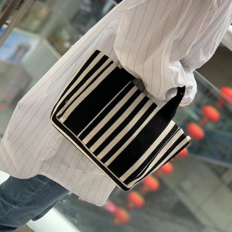 No.981 OL淑女手提袋帆布包基本百搭條紋撞色織帶拉錬式小包包水餃包259199-細節圖9