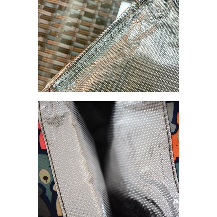 No.606 加大款可愛印花防水布鋁膜保溫提袋拉錬款便當袋購物袋多功能手提袋午餐袋-細節圖7