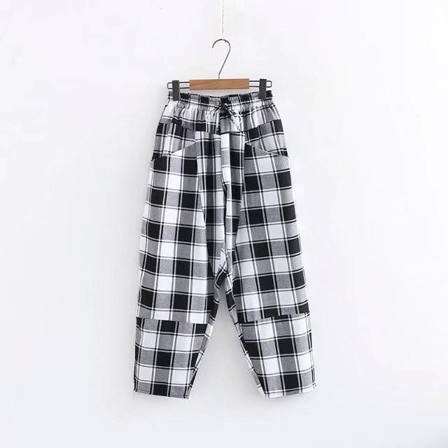 現貨藏青格 392708-LF3267森女民族風寬鬆大尺碼休閒日系棉麻繫帶抽繩彈性腰圍高腰九分褲袴褲飛鼠褲老爺褲子家居服-細節圖4