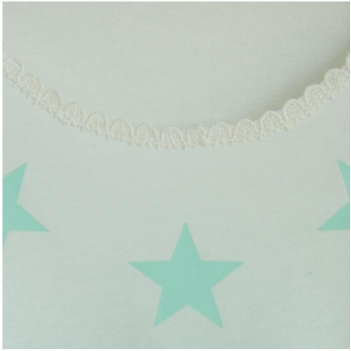 現貨粉色1件_78934日韓原單秋裝粉嫩素雅清新撞色拼接星星印花蕾絲花邊大圓領長袖棉質T恤上衣-細節圖3