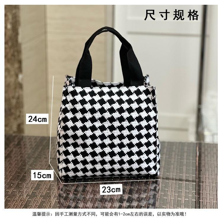 No.280 個性千鳥格紋小兔子加厚黑白撞色手提包購物提袋小方包OL餐袋249149-細節圖2
