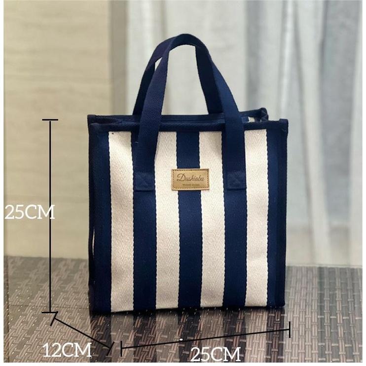 No.862 簡約大方日系內防水帆布手提袋小提袋拉鏈款方型小袋子餐袋便當袋條紋千鳥格格子-細節圖2