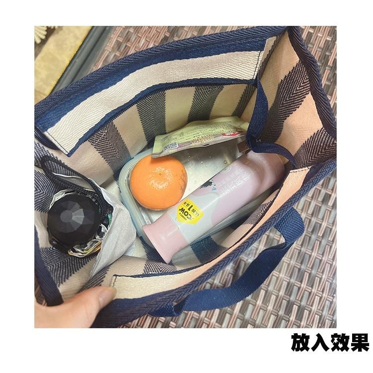 No.862 簡約大方日系內防水帆布手提袋小提袋拉鏈款方型小袋子餐袋便當袋條紋千鳥格格子-細節圖5