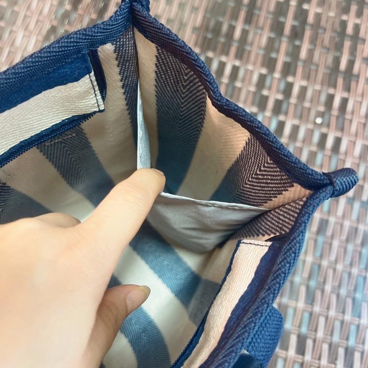 No.862 簡約大方日系內防水帆布手提袋小提袋拉鏈款方型小袋子餐袋便當袋條紋千鳥格格子-細節圖6