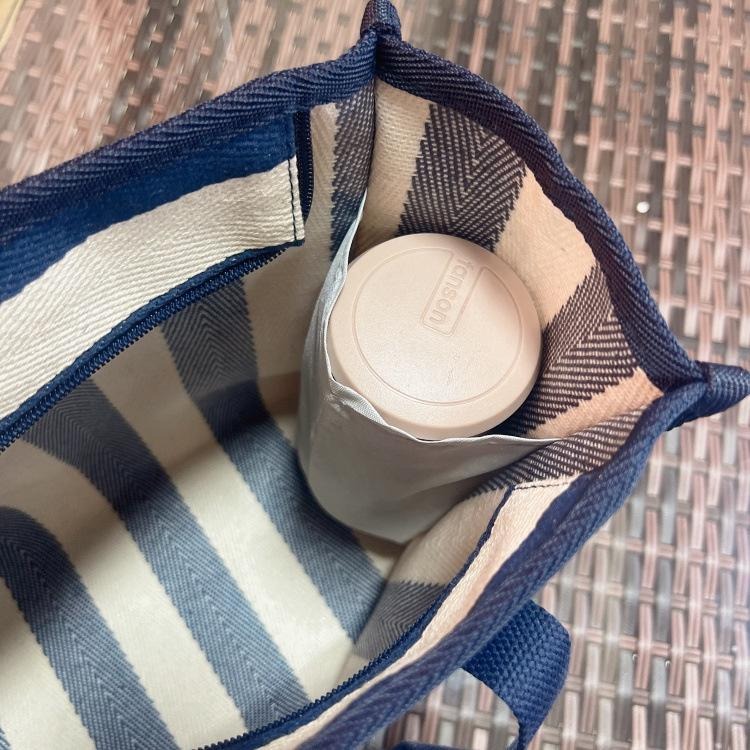 No.862 簡約大方日系內防水帆布手提袋小提袋拉鏈款方型小袋子餐袋便當袋條紋千鳥格格子-細節圖7