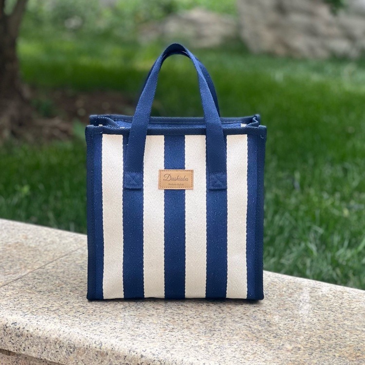 No.862 簡約大方日系內防水帆布手提袋小提袋拉鏈款方型小袋子餐袋便當袋條紋千鳥格格子-規格圖9