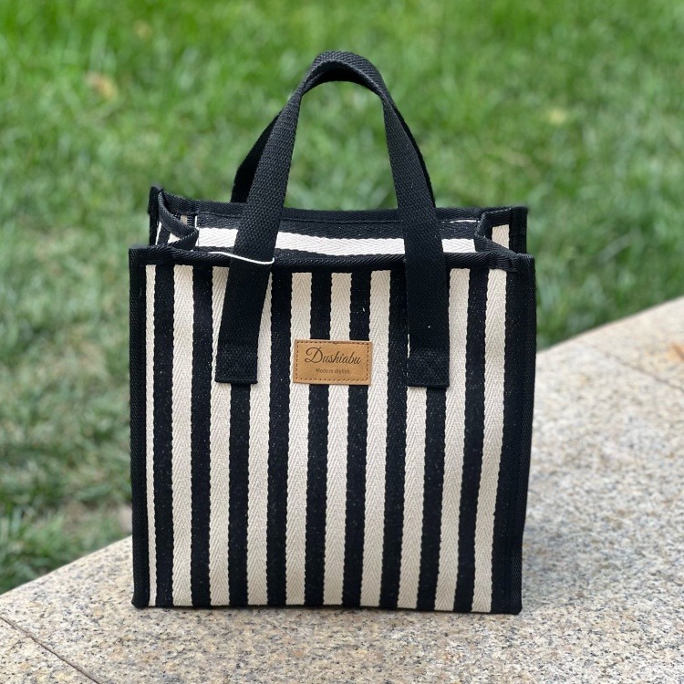 No.862 簡約大方日系內防水帆布手提袋小提袋拉鏈款方型小袋子餐袋便當袋條紋千鳥格格子-規格圖9