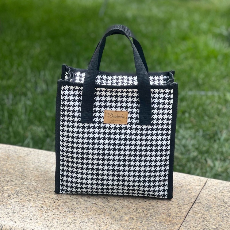 No.862 簡約大方日系內防水帆布手提袋小提袋拉鏈款方型小袋子餐袋便當袋條紋千鳥格格子-規格圖9