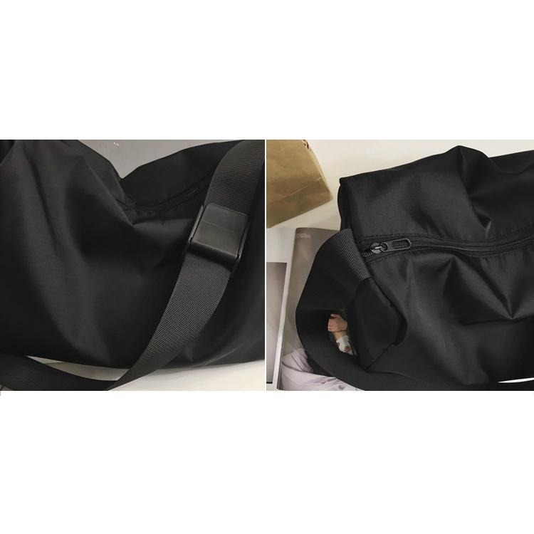 No.R853 黑色個性大容量A4運動風中性大包包防水尼龍側背包斜背包旅行袋橫款方型-細節圖5