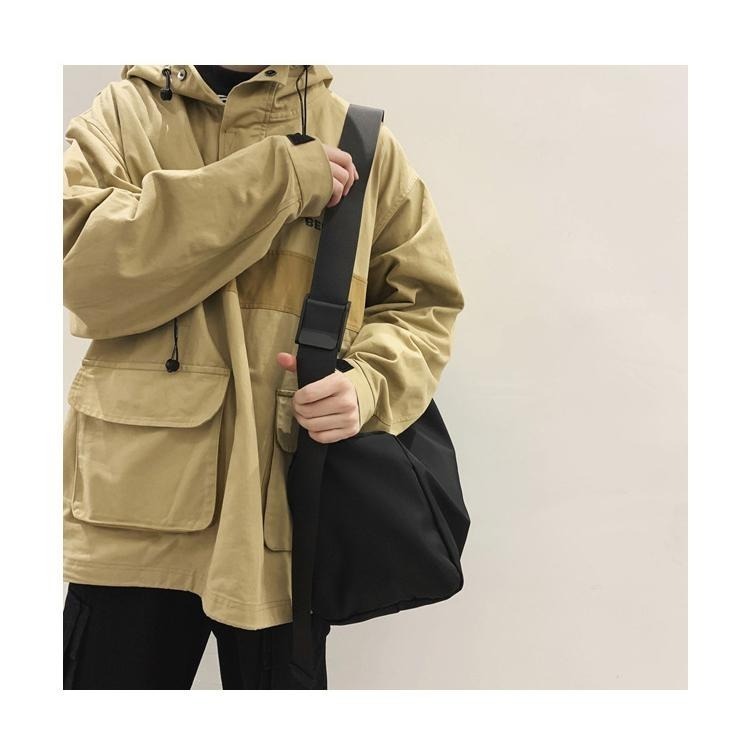 No.R853 黑色個性大容量A4運動風中性大包包防水尼龍側背包斜背包旅行袋橫款方型-細節圖9