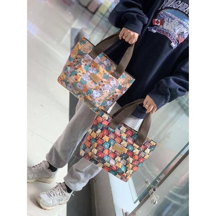 No.022 實用防水便當袋小包包拉錬手提包OL學生餐袋購物袋多口袋可愛印花-細節圖2