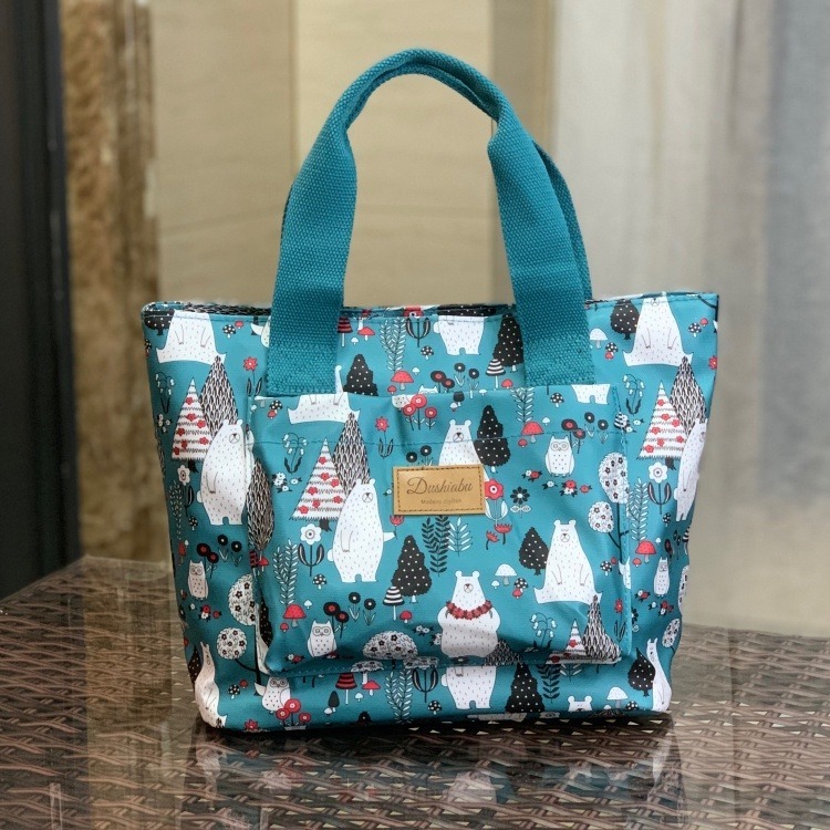 No.022 實用防水便當袋小包包拉錬手提包OL學生餐袋購物袋多口袋可愛印花-規格圖9