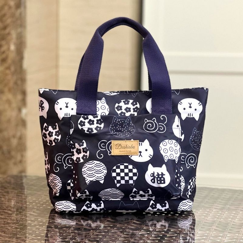 No.022 實用防水便當袋小包包拉錬手提包OL學生餐袋購物袋多口袋可愛印花-規格圖9