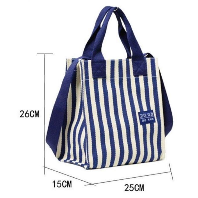 No.929/2 大號4色個性簡約粗細條紋帆布手提袋側背斜背3用內防水包環保便當袋外出購物袋直式小包包厚挺款-細節圖2
