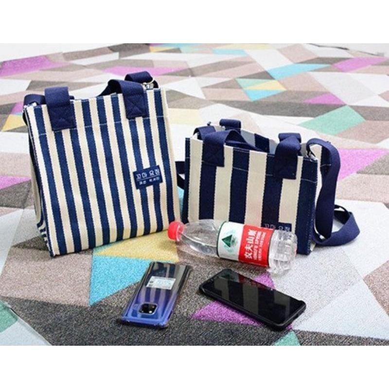 No.929/2 大號4色個性簡約粗細條紋帆布手提袋側背斜背3用內防水包環保便當袋外出購物袋直式小包包厚挺款-細節圖4