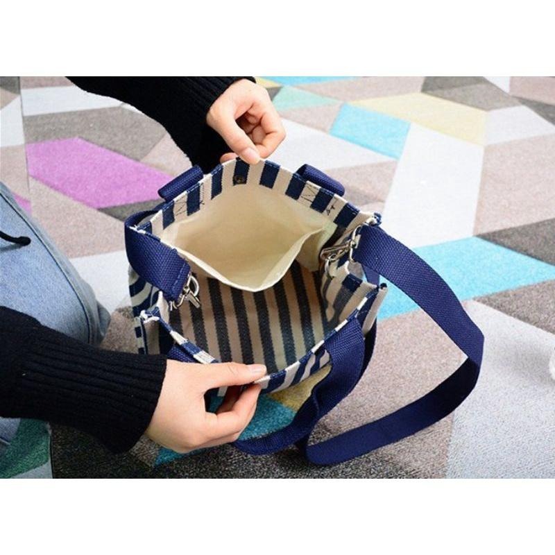 No.929/2 大號4色個性簡約粗細條紋帆布手提袋側背斜背3用內防水包環保便當袋外出購物袋直式小包包厚挺款-細節圖6