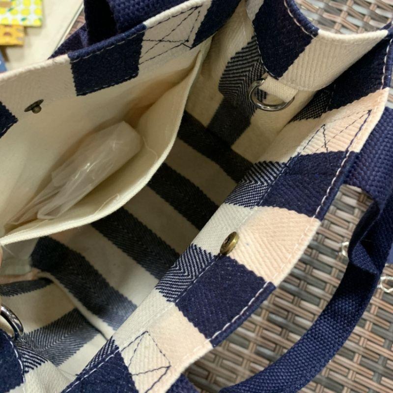 No.929/2 大號4色個性簡約粗細條紋帆布手提袋側背斜背3用內防水包環保便當袋外出購物袋直式小包包厚挺款-細節圖7