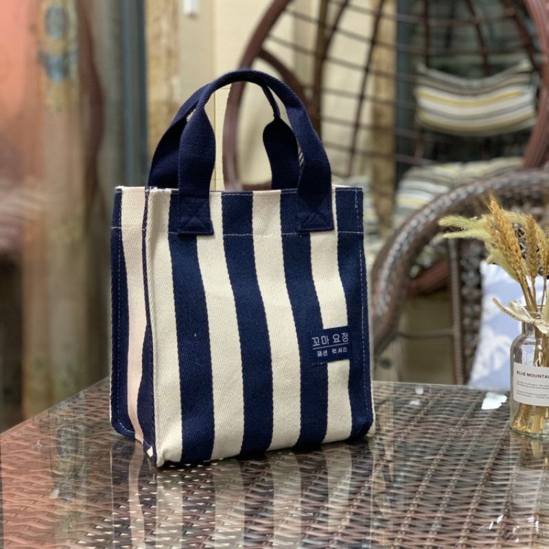 No.929/2 大號4色個性簡約粗細條紋帆布手提袋側背斜背3用內防水包環保便當袋外出購物袋直式小包包厚挺款-規格圖9
