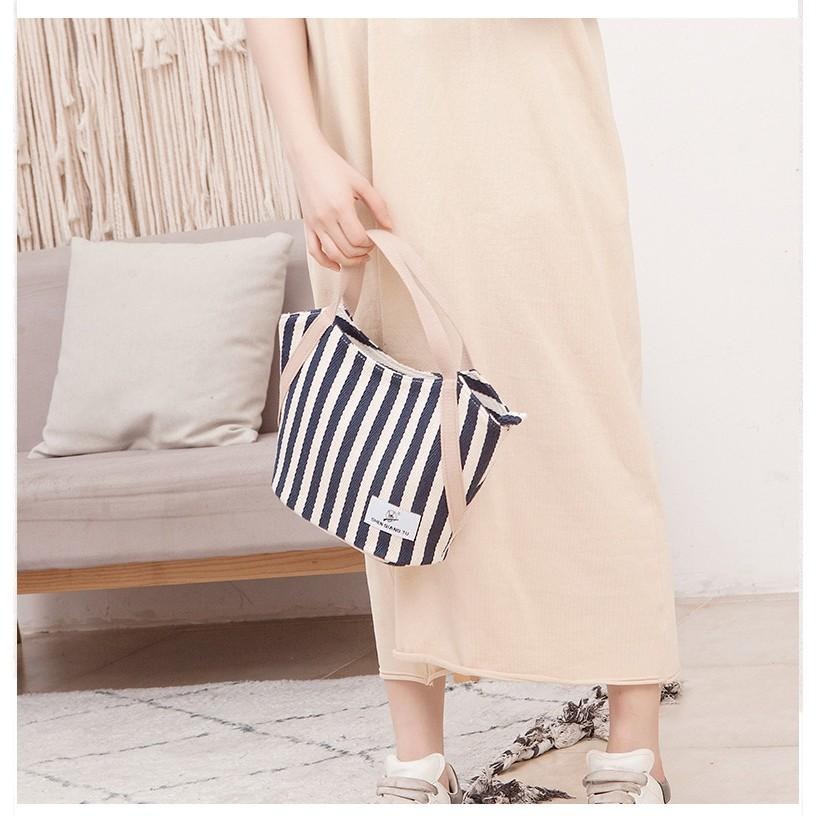 No.4890 休閒條紋帆布包手提袋外出小包包小提袋撞色日系加厚媽媽包日系OL氣質學院風-細節圖3