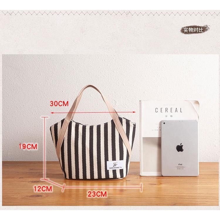 No.4890 休閒條紋帆布包手提袋外出小包包小提袋撞色日系加厚媽媽包日系OL氣質學院風-細節圖4