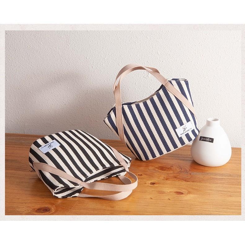 No.4890 休閒條紋帆布包手提袋外出小包包小提袋撞色日系加厚媽媽包日系OL氣質學院風-細節圖7