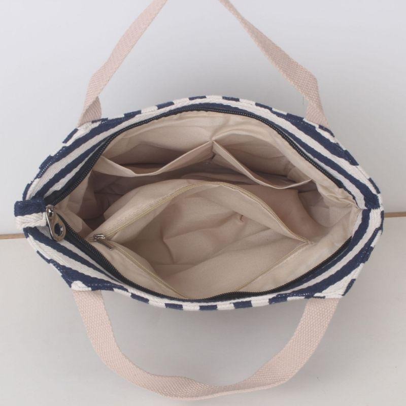 No.4890 休閒條紋帆布包手提袋外出小包包小提袋撞色日系加厚媽媽包日系OL氣質學院風-細節圖9