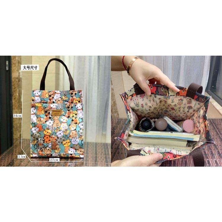 No.687 小/中/大號韓卡通印花手提媽咪袋學生防水補習袋手提袋書袋收納袋輕便多功能購物袋便當袋餐具袋貓兒魚兔子熊小狗-細節圖7