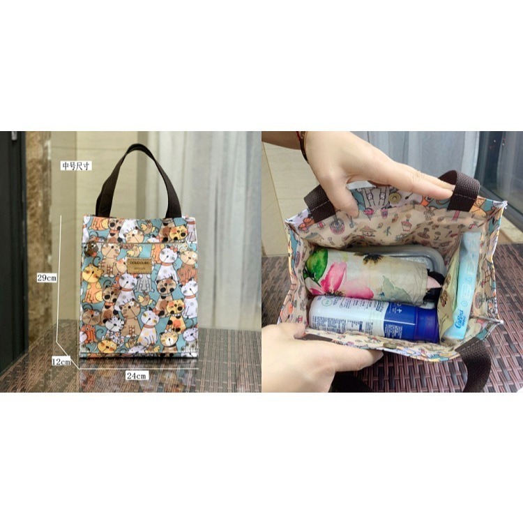 No.687 小/中/大號韓卡通印花手提媽咪袋學生防水補習袋手提袋書袋收納袋輕便多功能購物袋便當袋餐具袋貓兒魚兔子熊小狗-細節圖8