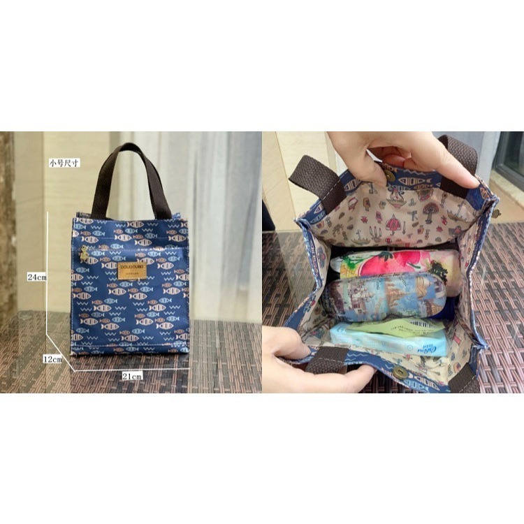 No.687 小/中/大號韓卡通印花手提媽咪袋學生防水補習袋手提袋書袋收納袋輕便多功能購物袋便當袋餐具袋貓兒魚兔子熊小狗-細節圖9