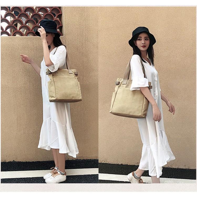 No.F0534 實用肩背包側背包帆布袋手提袋媽媽包多口袋直式百搭復古大容量文青OL公事包大學生書包A4-細節圖7