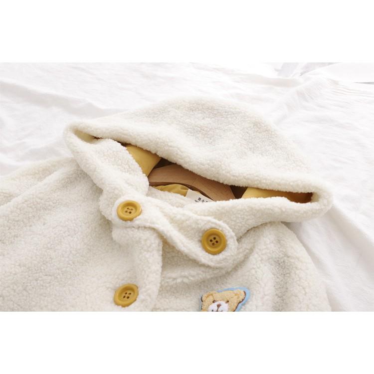 現貨米白1件_C548.31175095_2色可愛小熊貼布大口袋連帽羊羔絨外套長大衣粉嫩學院風少淑女軟妹長版長袖防風立領-細節圖4