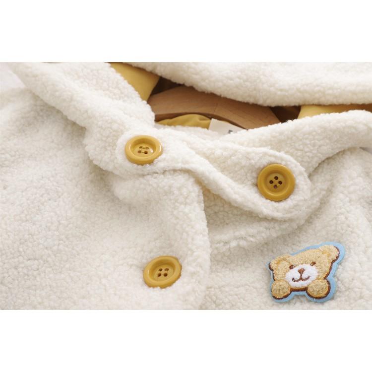 現貨米白1件_C548.31175095_2色可愛小熊貼布大口袋連帽羊羔絨外套長大衣粉嫩學院風少淑女軟妹長版長袖防風立領-細節圖5