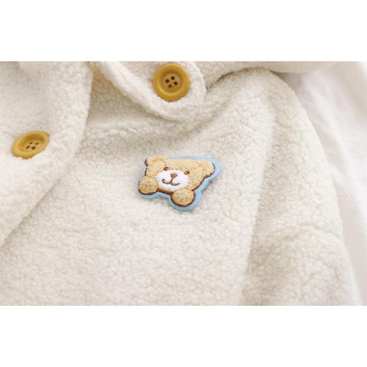 現貨米白1件_C548.31175095_2色可愛小熊貼布大口袋連帽羊羔絨外套長大衣粉嫩學院風少淑女軟妹長版長袖防風立領-細節圖6