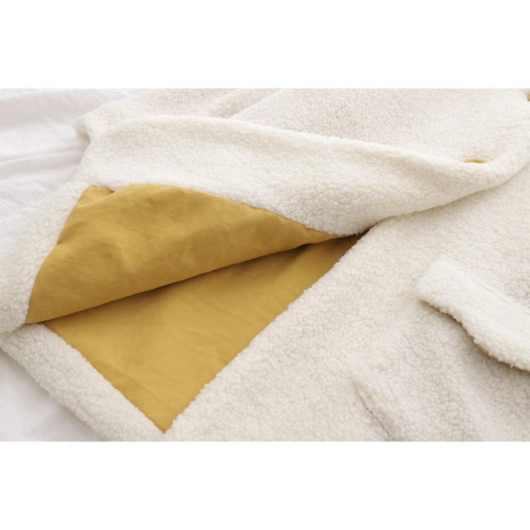 現貨米白1件_C548.31175095_2色可愛小熊貼布大口袋連帽羊羔絨外套長大衣粉嫩學院風少淑女軟妹長版長袖防風立領-細節圖9