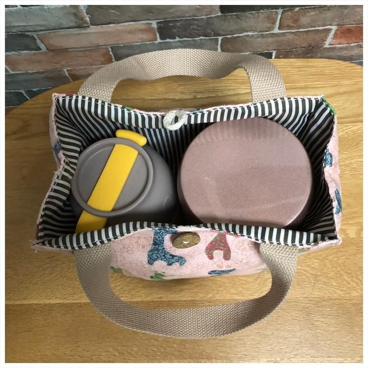 現貨 日式鈕扣式便當袋手提袋雙杯袋手搖飲2杯冰霸杯可愛印花餐具袋OL午餐袋外出燈芯絨購物小包迷你帆布袋小包包-細節圖5