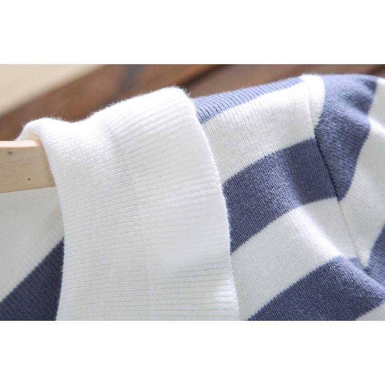 現貨藍1件_E193.71505460．5色甜美學院風繫帶蝴蝶結小清新百搭條紋針織衫毛衣上衣娃娃領荷葉花邊合身短款彈力-細節圖4