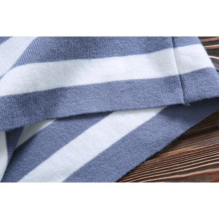 現貨藍1件_E193.71505460．5色甜美學院風繫帶蝴蝶結小清新百搭條紋針織衫毛衣上衣娃娃領荷葉花邊合身短款彈力-細節圖7