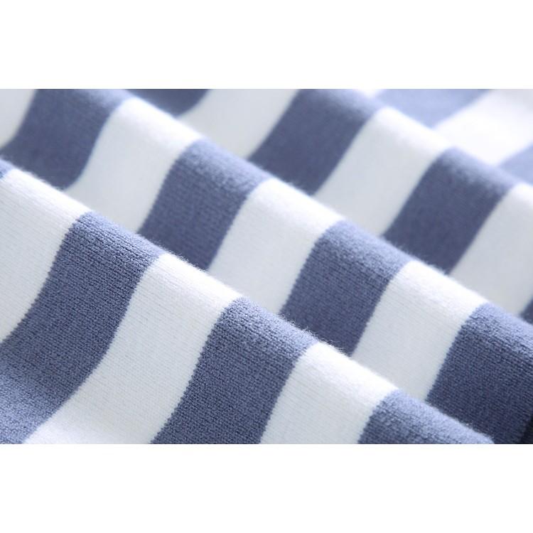 現貨藍1件_E193.71505460．5色甜美學院風繫帶蝴蝶結小清新百搭條紋針織衫毛衣上衣娃娃領荷葉花邊合身短款彈力-細節圖9