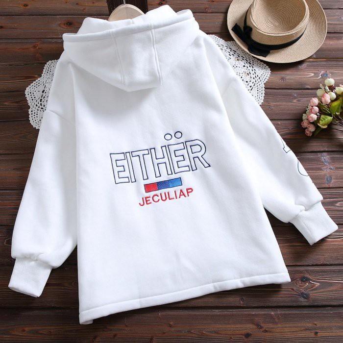 現貨白色L碼1件_C626.31395092_2色S-2XL大尺碼女裝運動休閒韓字母刺繡連帽外套寬鬆顯瘦保暖刷毛落肩長袖-細節圖2