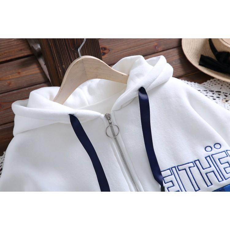 現貨白色L碼1件_C626.31395092_2色S-2XL大尺碼女裝運動休閒韓字母刺繡連帽外套寬鬆顯瘦保暖刷毛落肩長袖-細節圖3